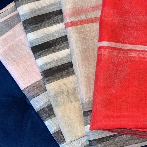 Fashion Scarves Beige Striped 💯 Viscose - Picture 3 of 14